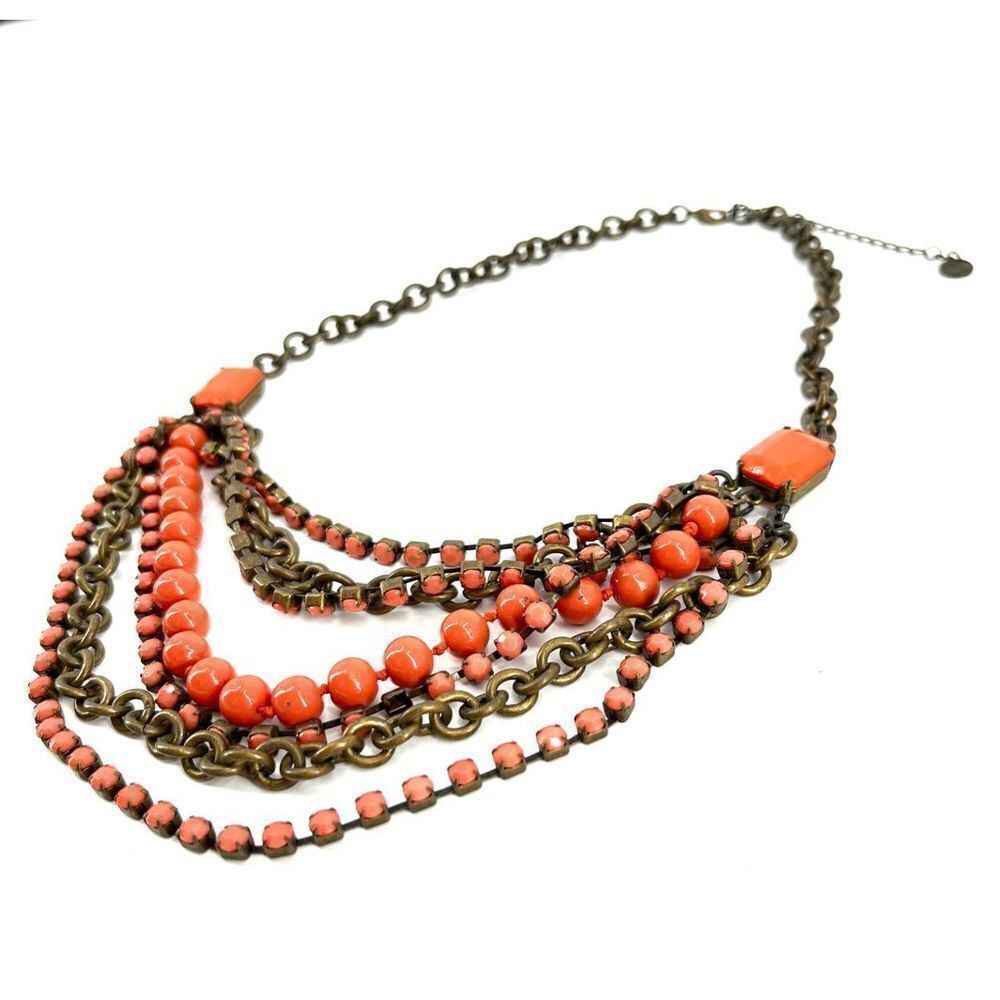 Tahari Layered Beaded Colorful antiqued Necklace coral